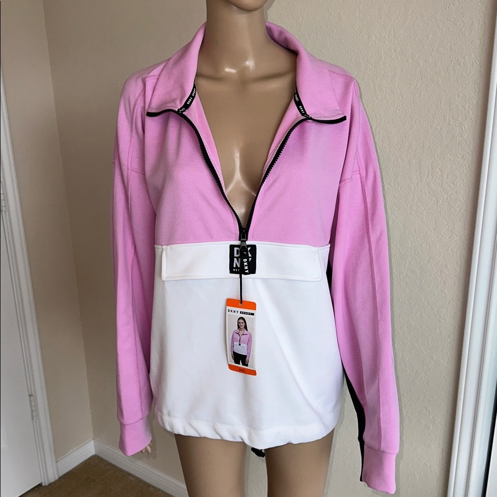NWT DKNY Pink and White Half-Zip Top Size XXL - Picture 3 of 15